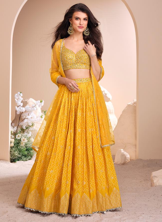 Jacquard Silk Yellow Wedding Wear Embroidery Work Ready To Wear Lehenga Choli